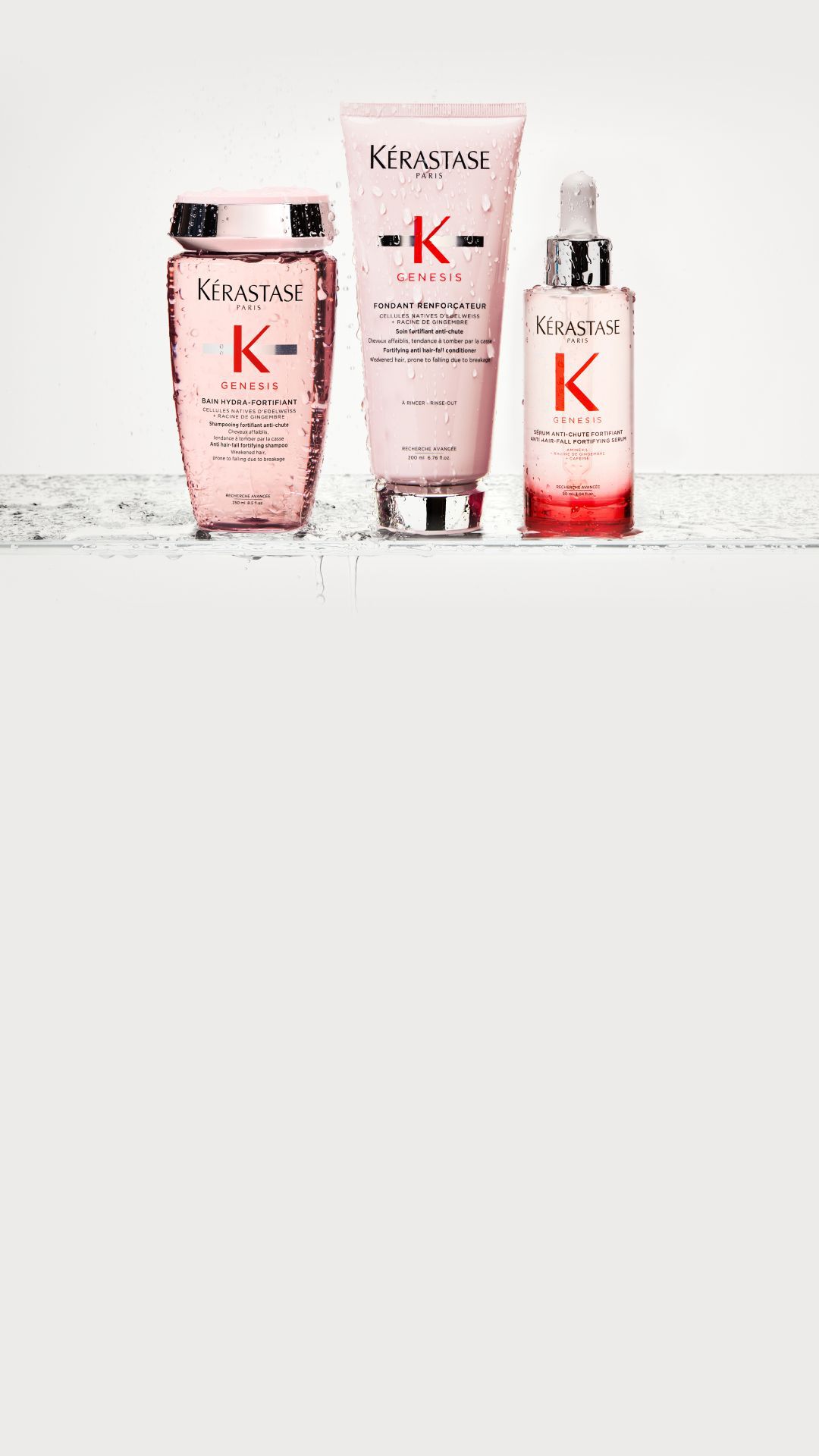 Die Genesis-Routine, 3 Produkte auf einem Badewannenrand.