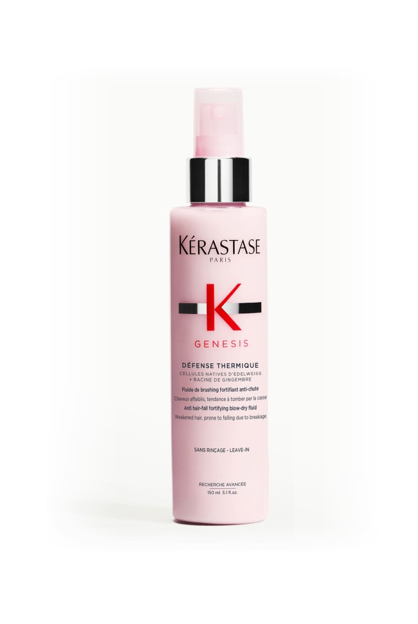 Rosa Flasche Kerastase Genesis Defense Thermique, ein Hitzeschutzspray fur Haare.