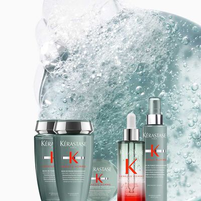 Product display featuring various skincare bottles and jars arranged with a minimalistic design on a light background.