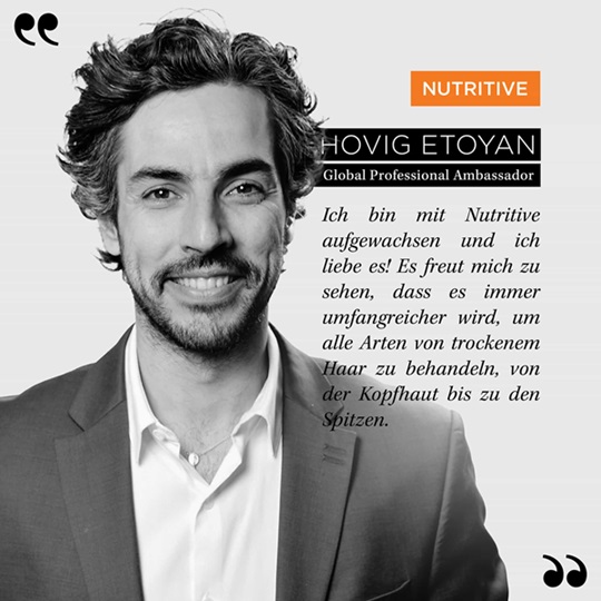 Hovig Etoyan, Global Professional Ambassador, lächelt in einem Zitat über seine Leidenschaft für Nutritive-Produkte.